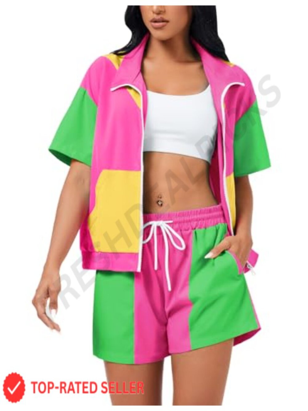 80s 90s Women's 2 Piece Retro Short Sleeve Track Suit Outfit Costume Set